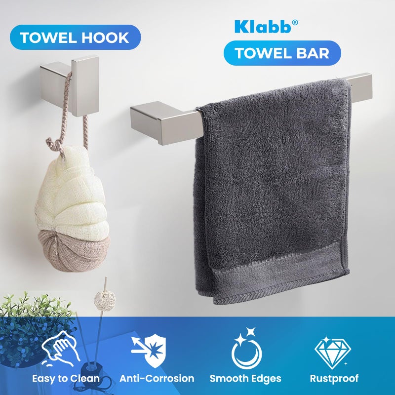 Klabb 4-Piece Metallic Silver Bathroom Hardware Set, 24 Inch SUS304 Stainless Steel Towel Bar Set with Toilet Paper Holder, Robe Hook & Towel Rack â€“ Wall Mounted Rustproof Bath Accessories - Image 5